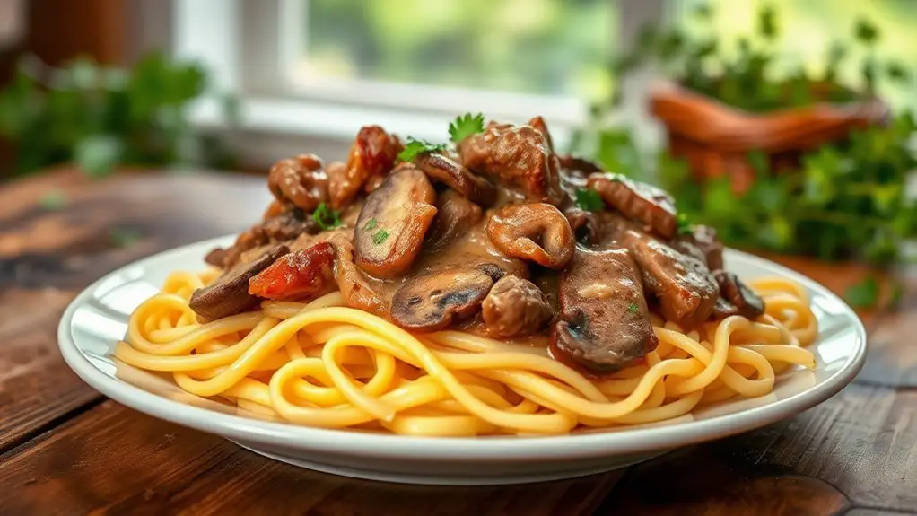 creamy beef pasta dish