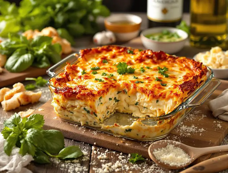 creamy chicken lasagna dish