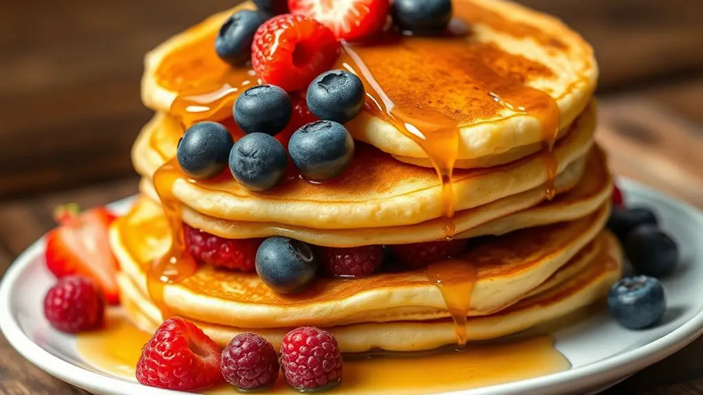 fluffy pancakes topped with berries