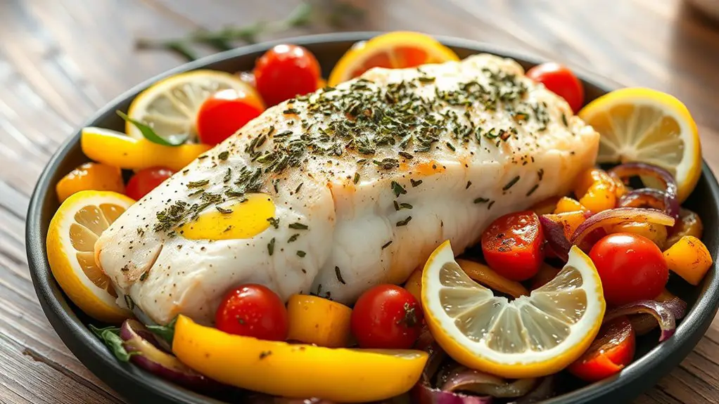 herb seasoned baked cod dish