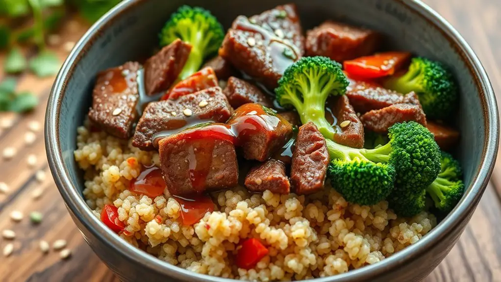 nutritious beef broccoli quinoa