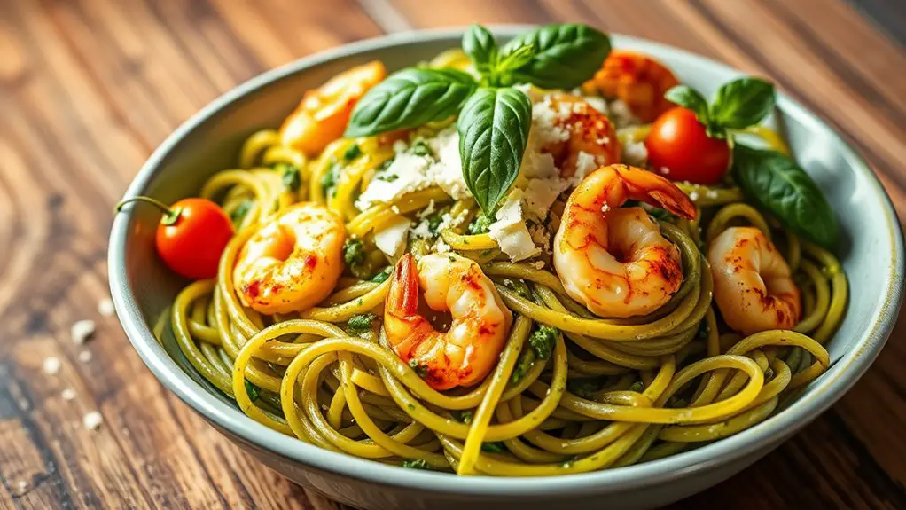 shrimp pasta with pesto