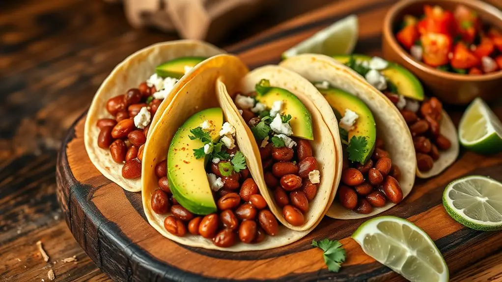 spicy bean filled tacos