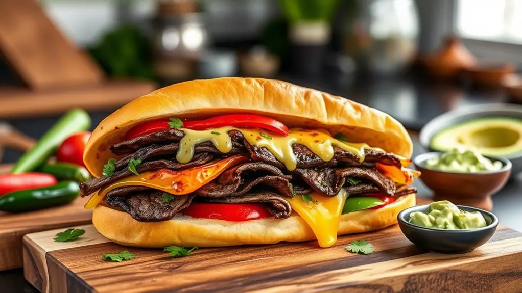 tex mex inspired cheesesteak sandwich