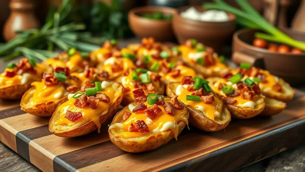 bacon filled cheesy potato skins