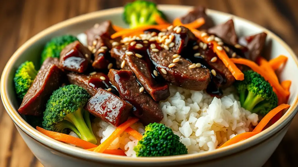 beef broccoli egg roll bowl