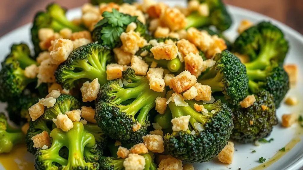 cheesy broccoli topped breadcrumbs