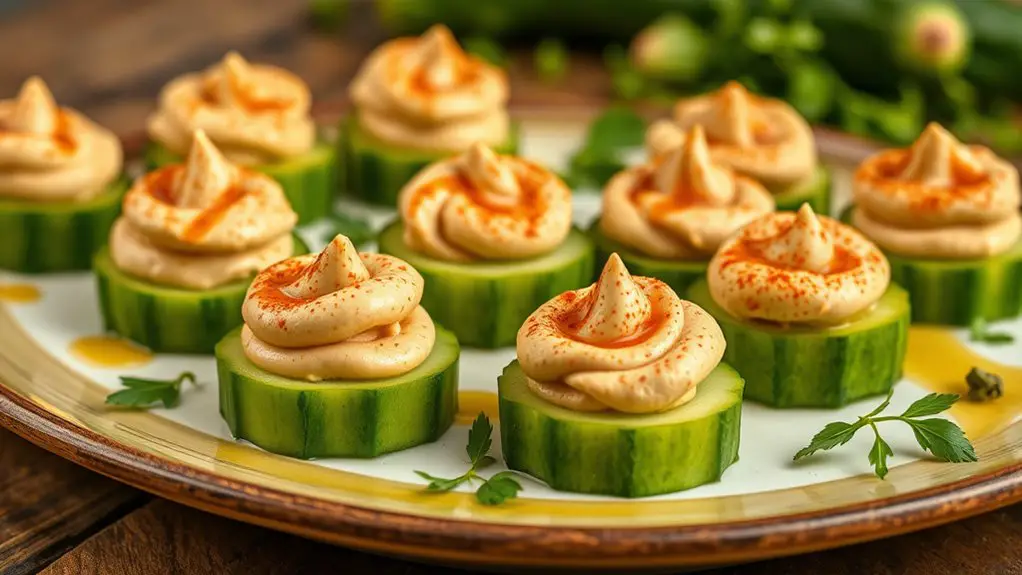 cucumber bites with spicy hummus