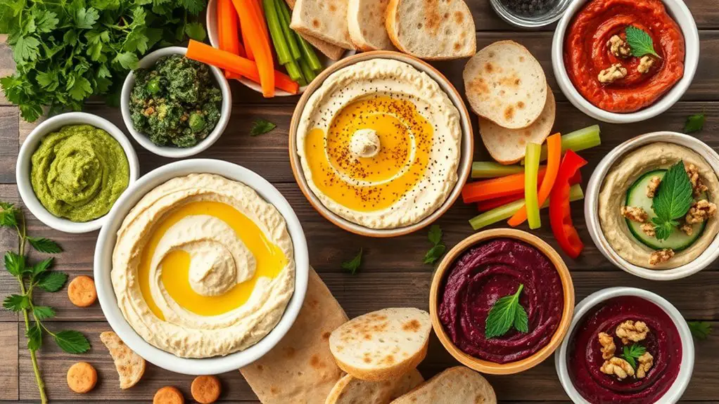 diverse flavors of hummus