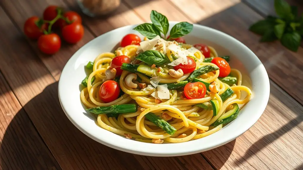 fresh vegetable pesto pasta