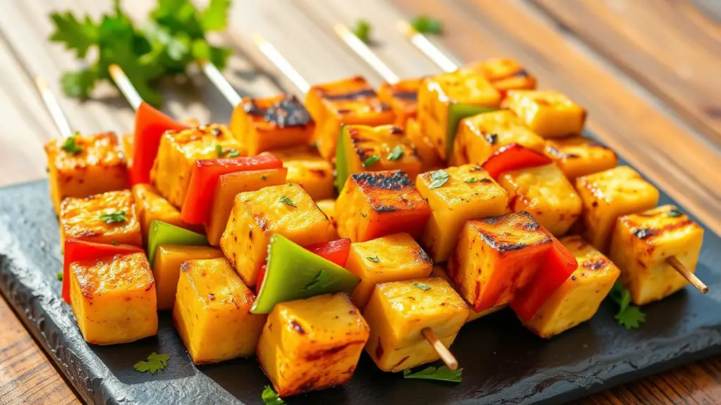 grilled tofu and pineapple skewers