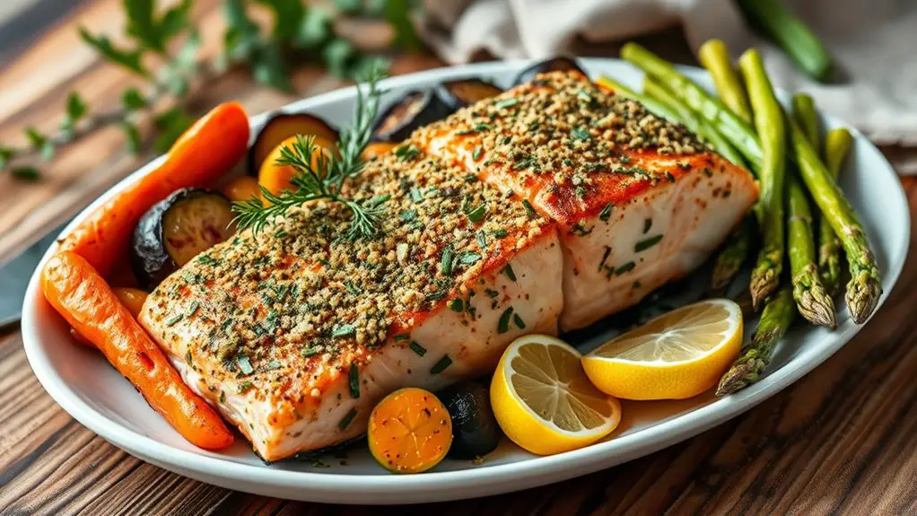 herb encrusted salmon dish