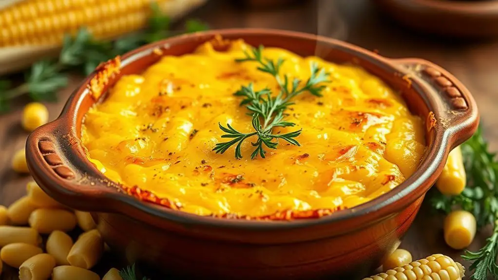 herb infused garlic corn pudding