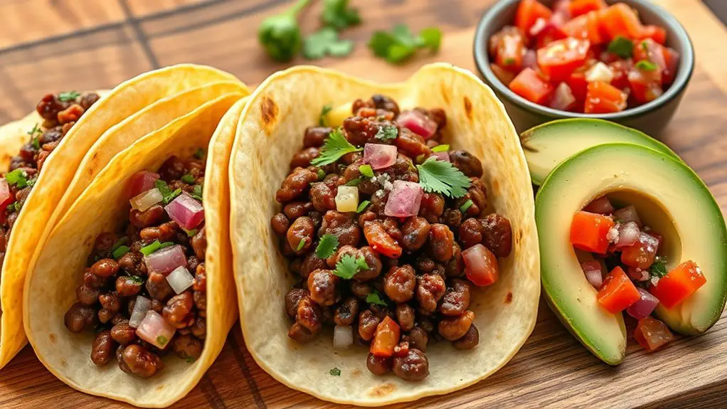 lentil filled avocado tacos