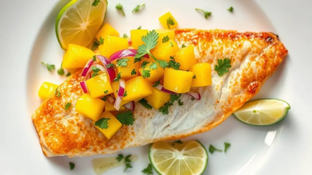 mango salsa topped snapper