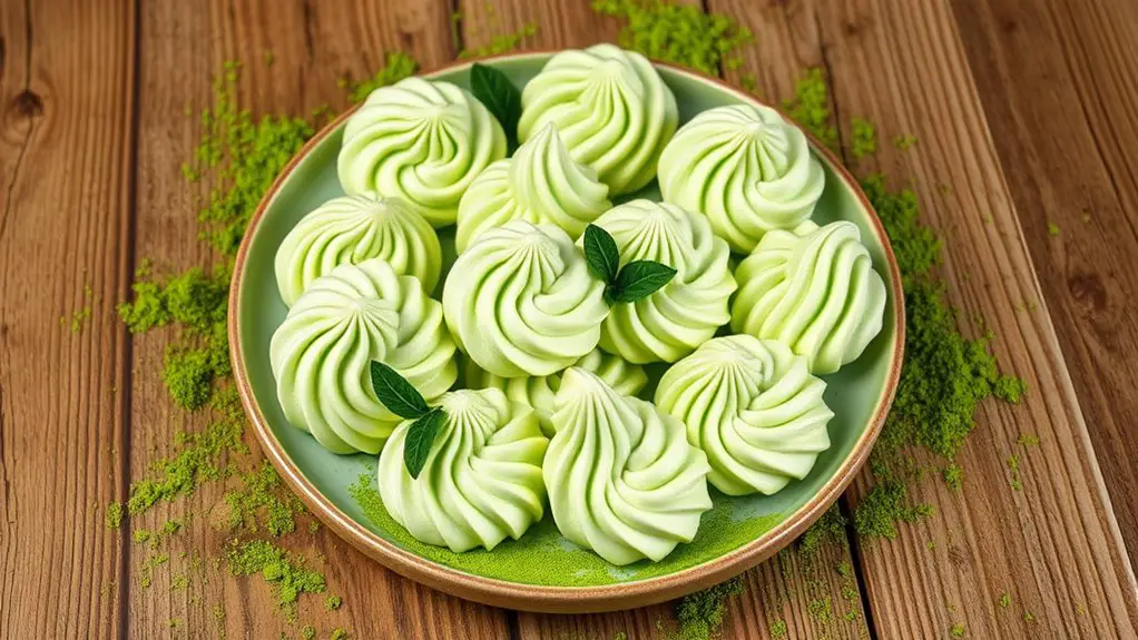 matcha flavored meringue cookies