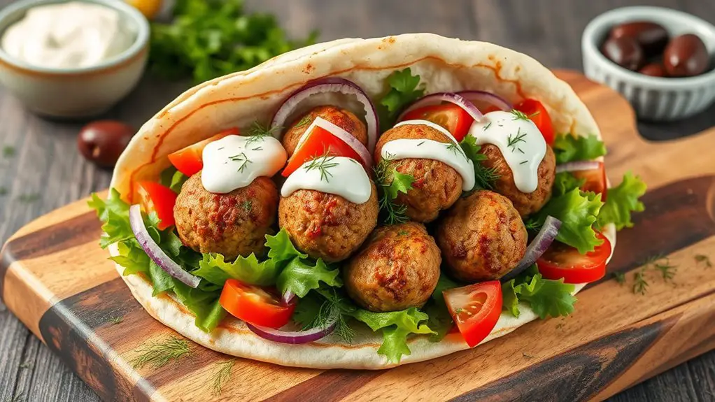 mediterranean inspired meatball wrap