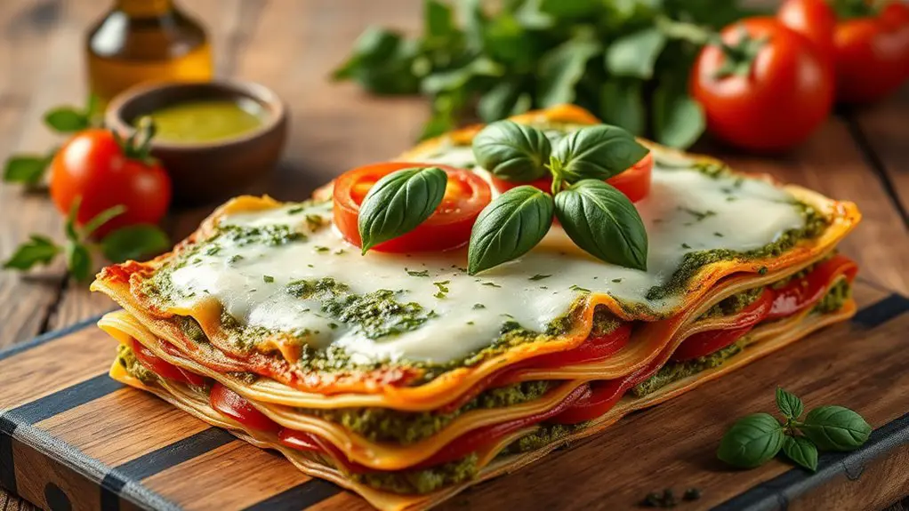 pesto infused layered pasta dish