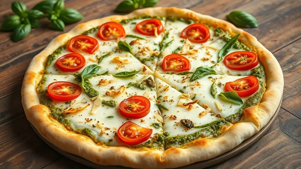 pesto topped white pizza