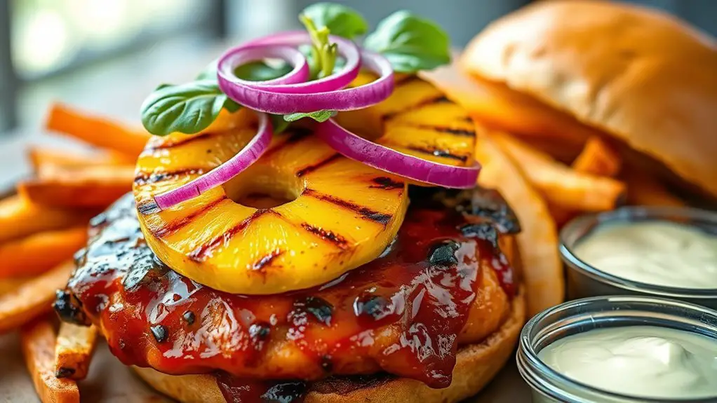 pineapple infused bbq chicken burger