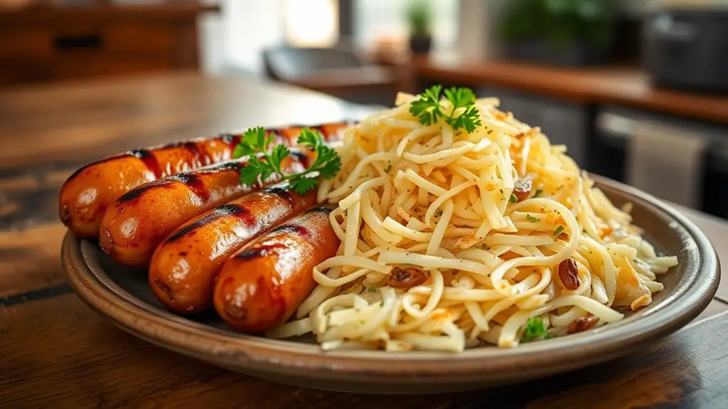 sausage served with cabbage