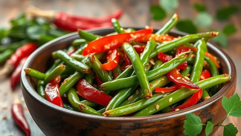 saut ed green beans deliciously spicy