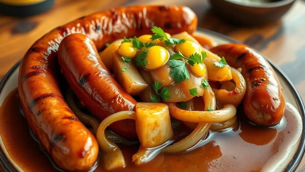 savory beer infused sausages