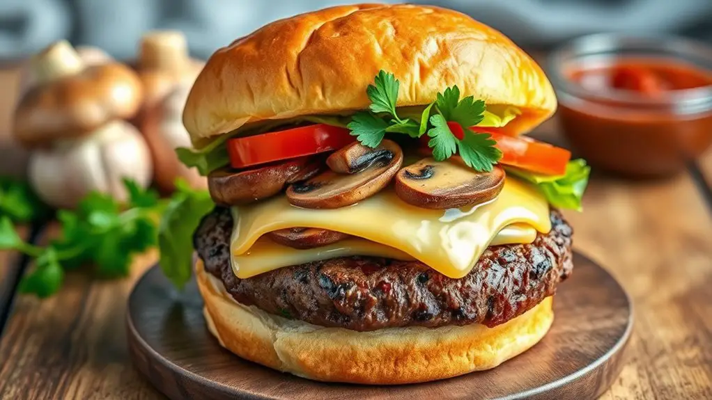 savory mushroom topped burger