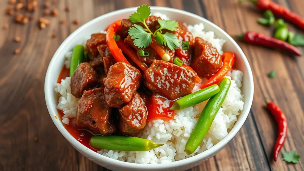 spicy beef rice bowls