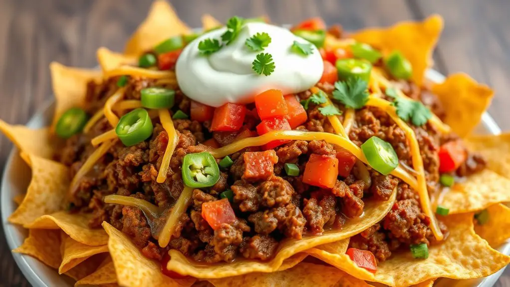 spicy beef topped nachos