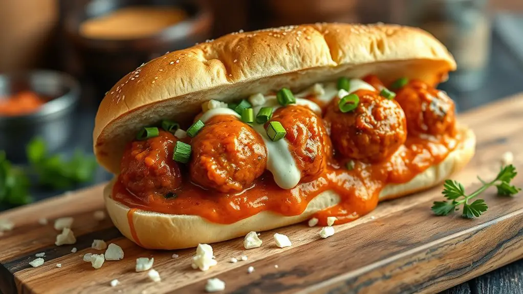 spicy buffalo meatball sandwich