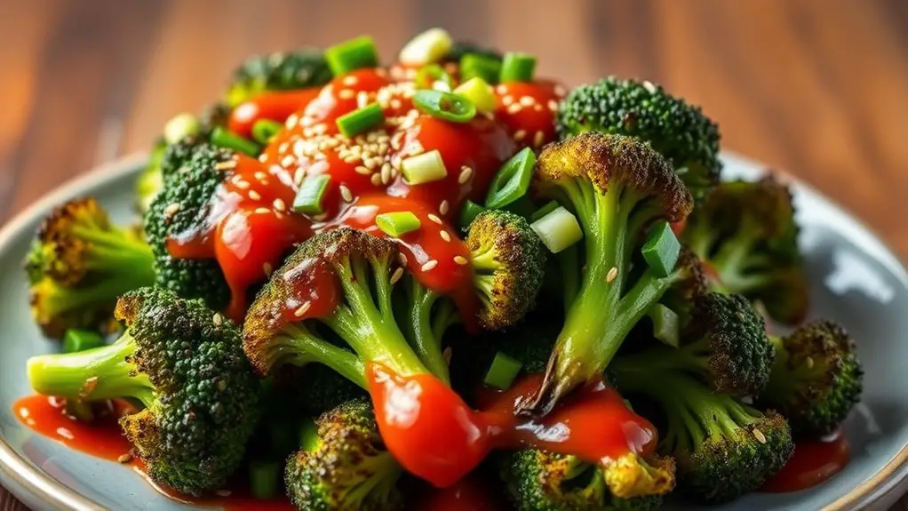 sriracha flavored roasted broccoli dish