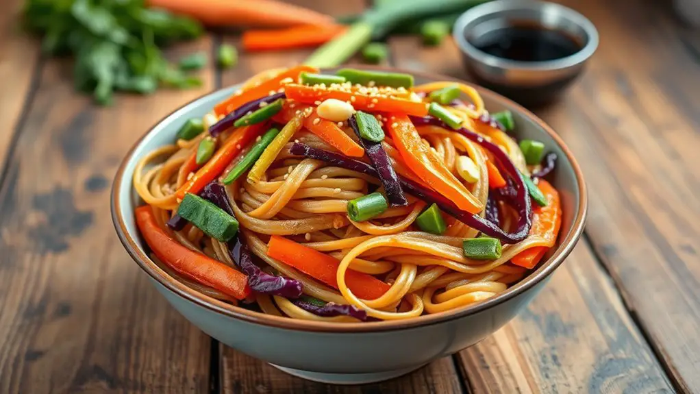 vegetable noodle stir fry dish