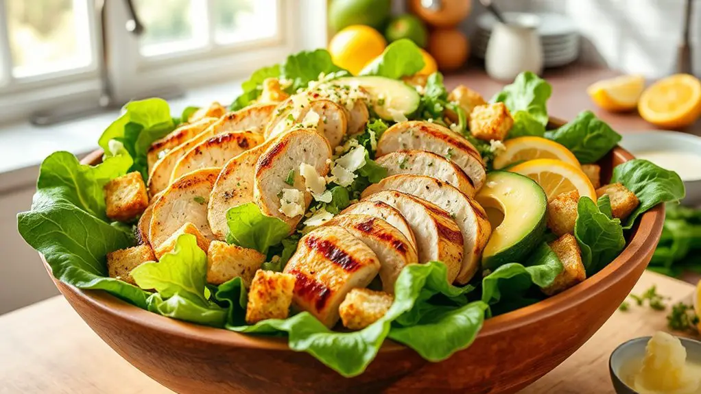 avocado topped grilled chicken salad