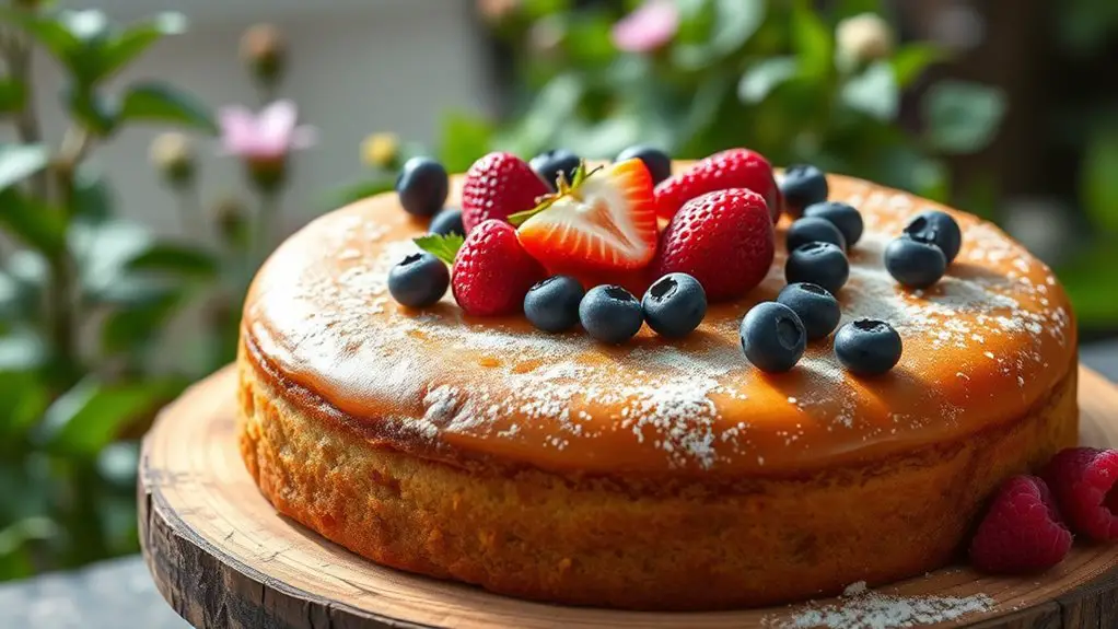 baked dessert with berries