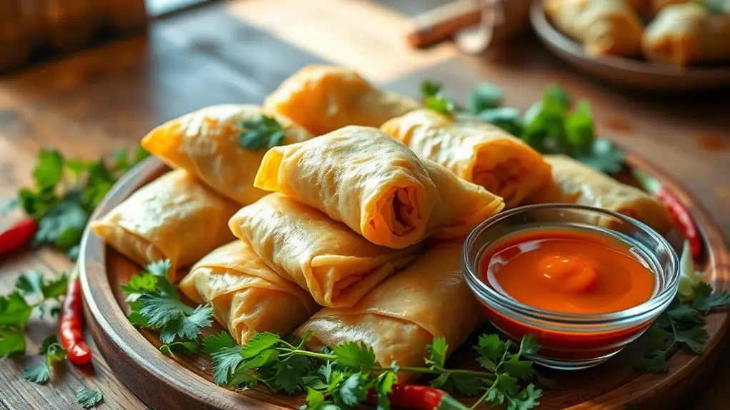 crispy chicken filled spring rolls