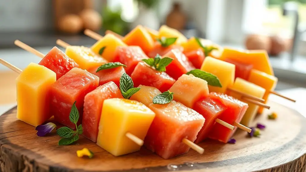 fruit skewers with melon