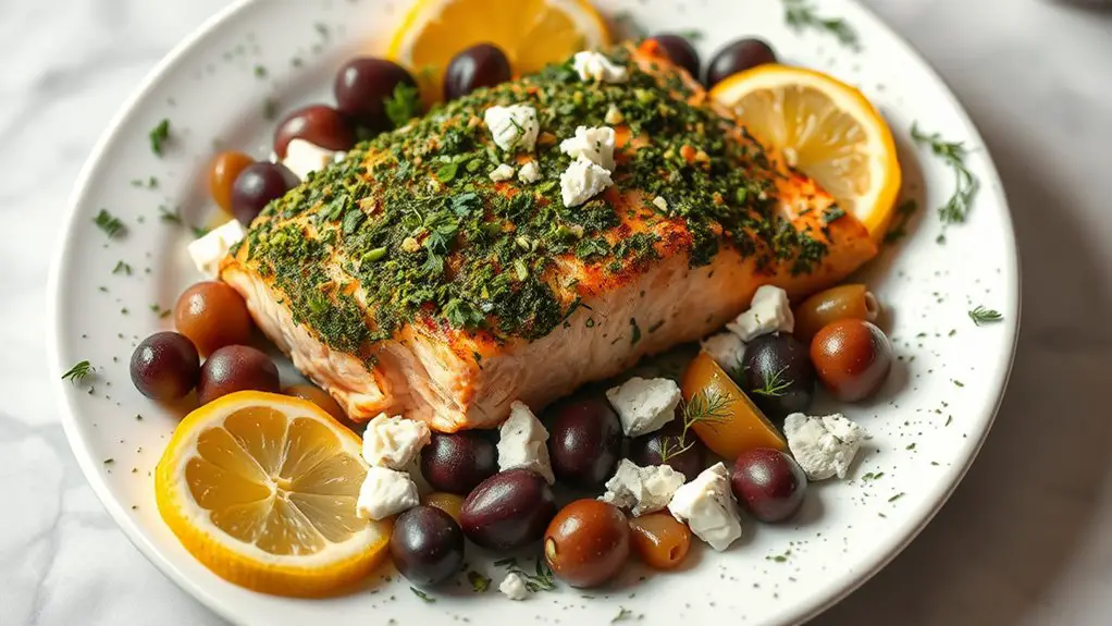 herb crusted salmon with olives