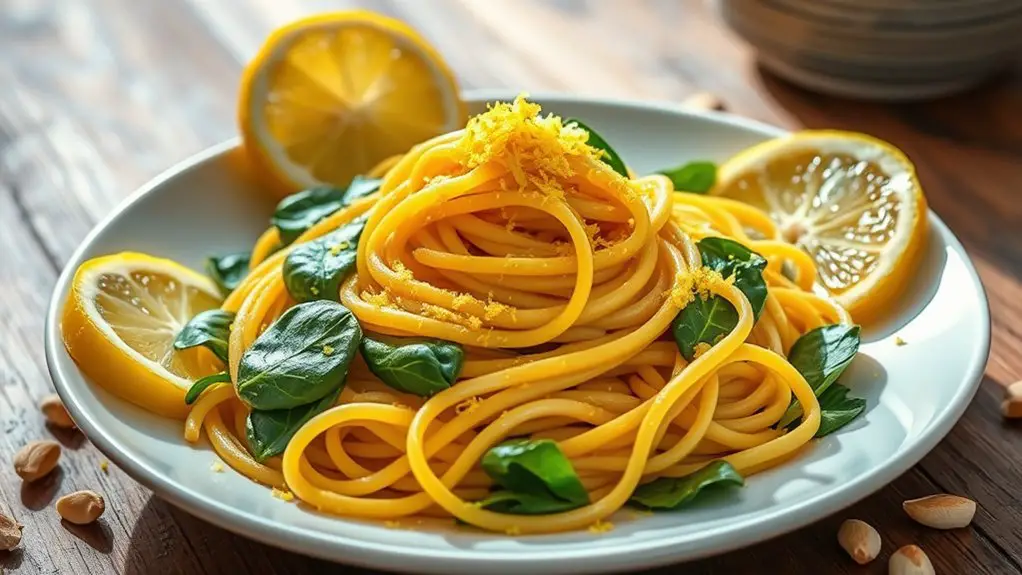 lemon flavored spinach pasta dish