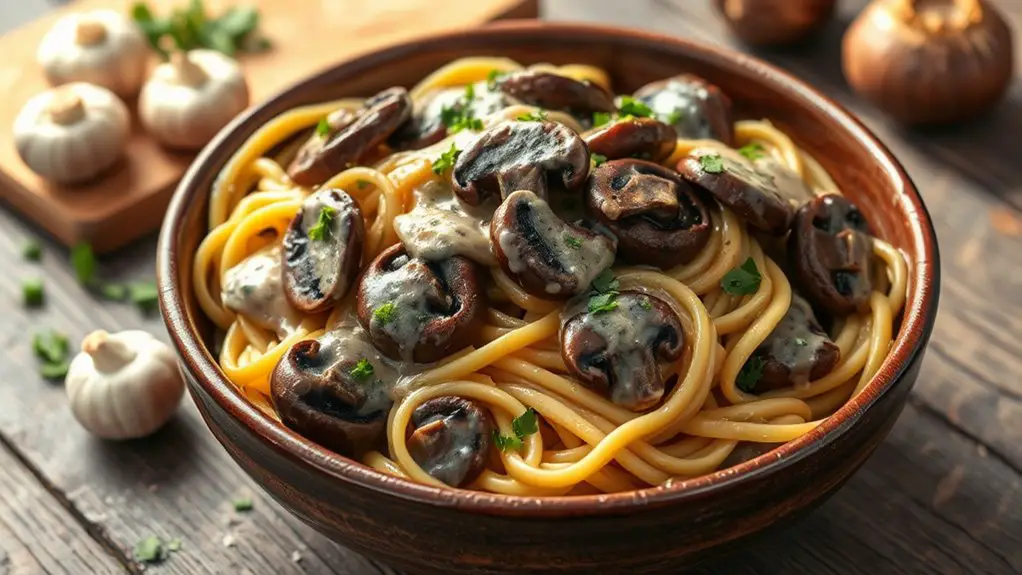 mushroom based creamy pasta dish