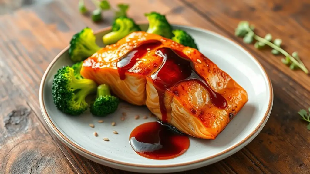 salmon glazed with broccoli