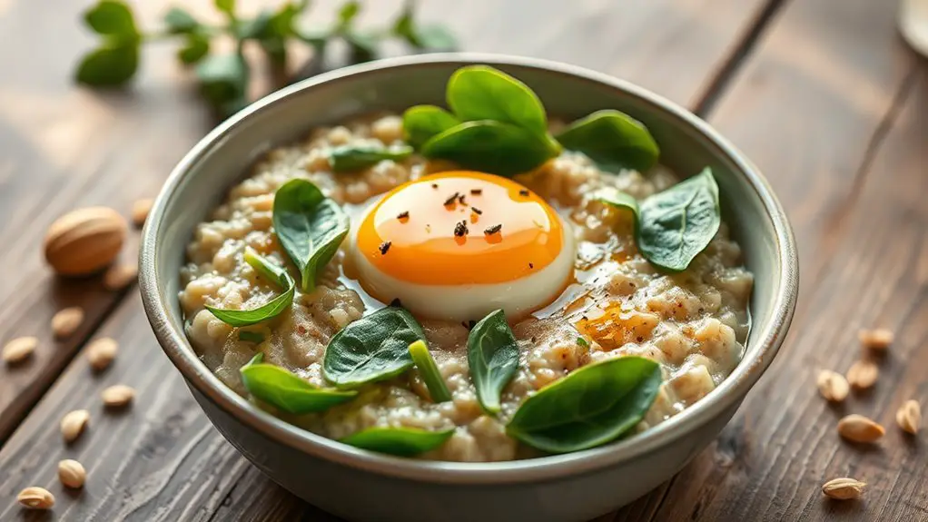 savory oatmeal with spinach