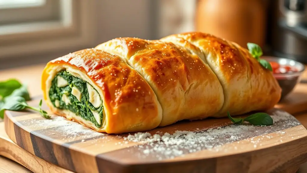 savory spinach feta stromboli