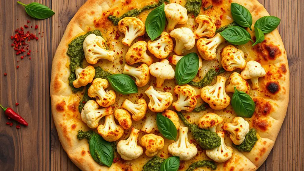 spicy cauliflower pesto pizza