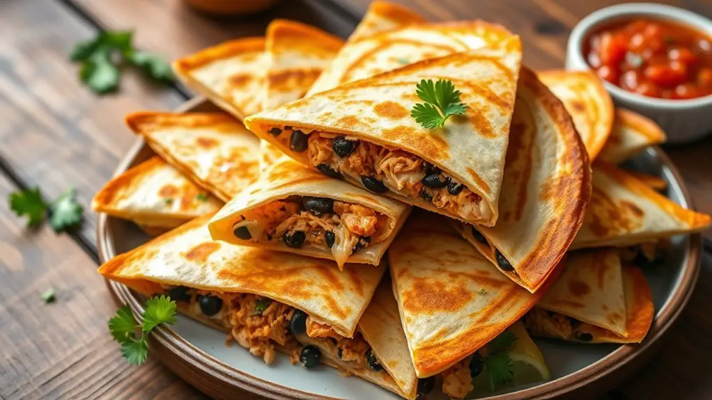 spicy chicken black bean quesadillas