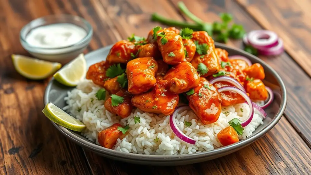 spicy chicken served with rice