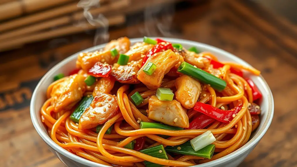 spicy garlic chicken noodles