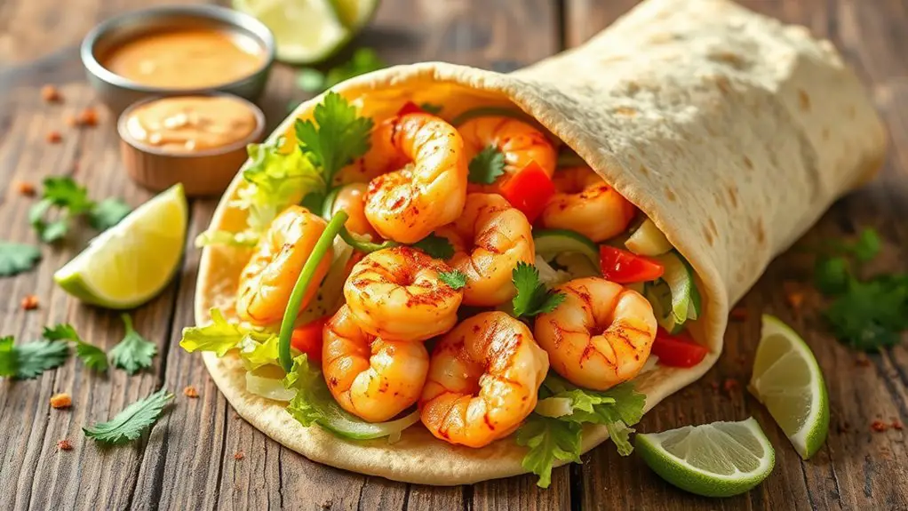 spicy shrimp filled pita wraps