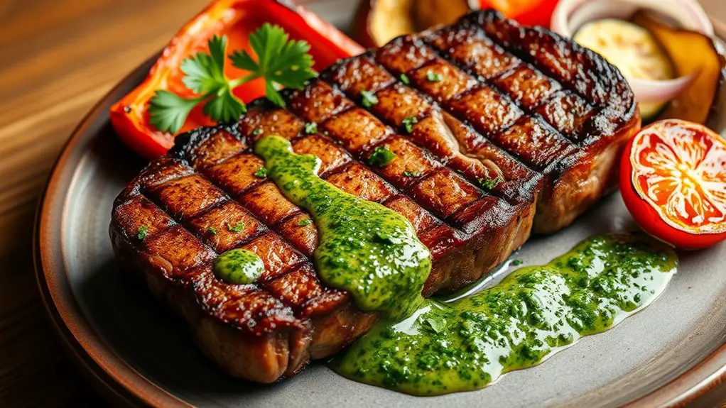 steak topped with chimichurri