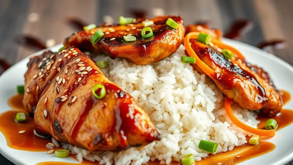 teriyaki chicken served with rice